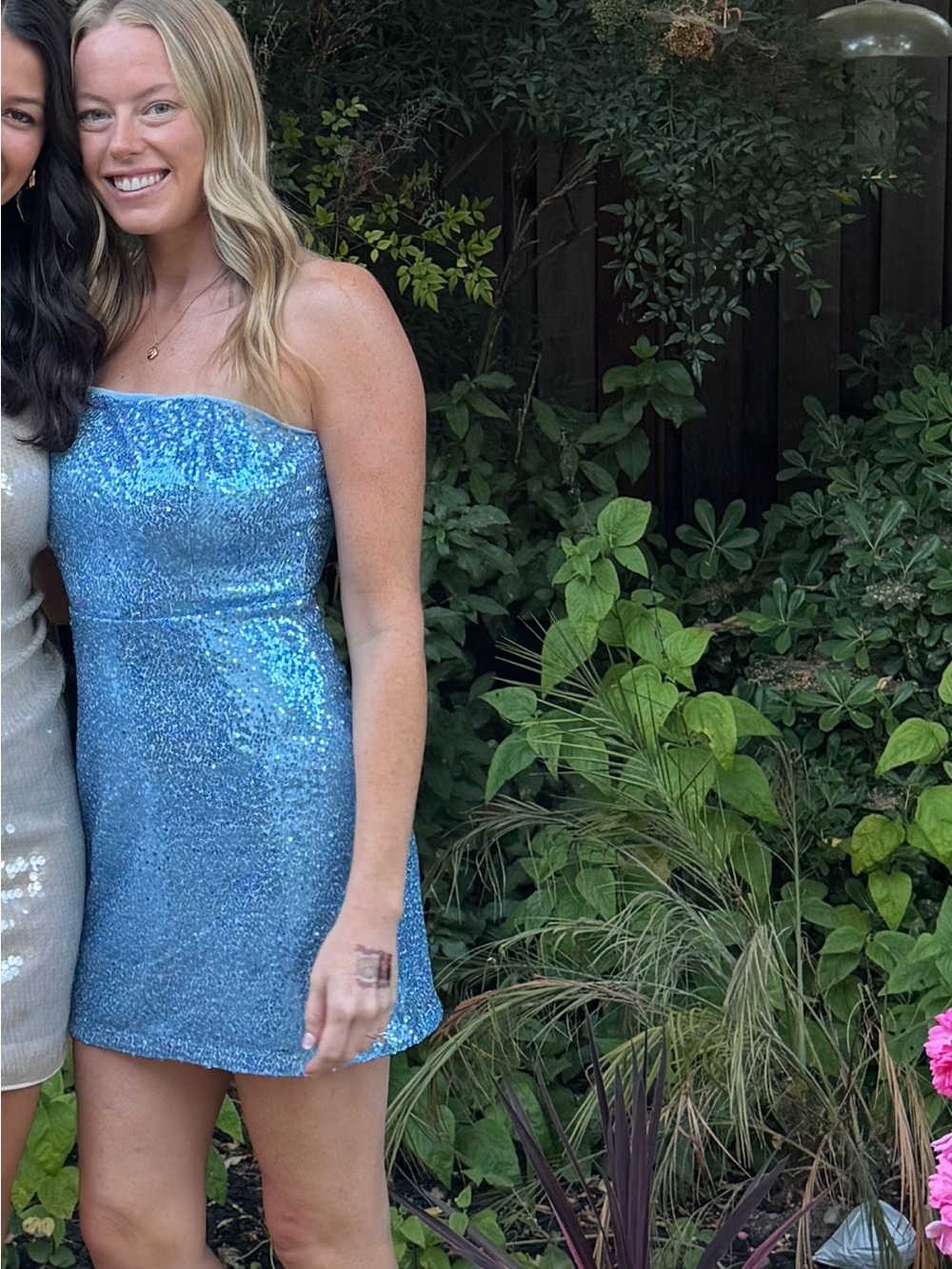 Sequin Light Blue Strapless Mini Dress